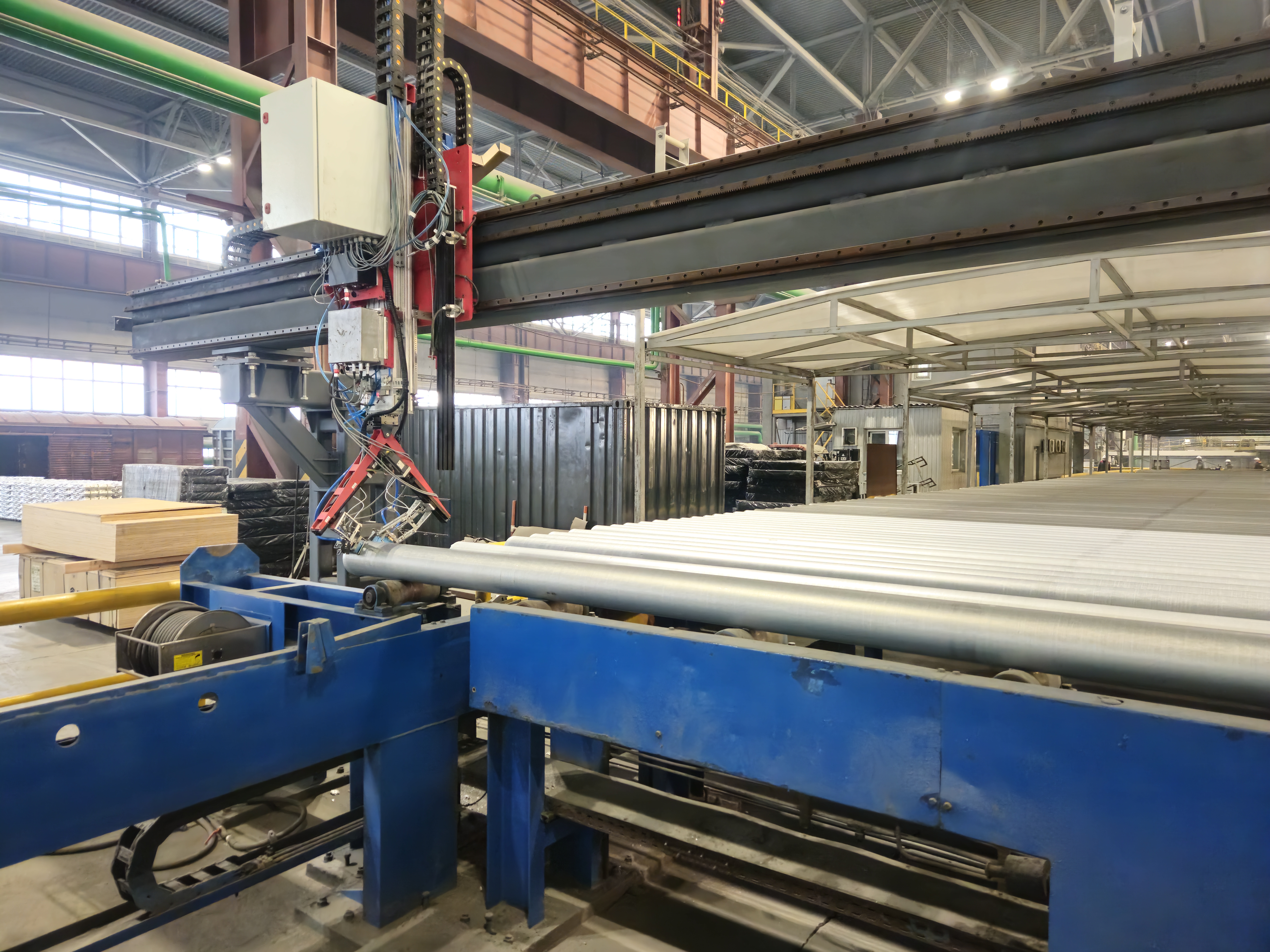 Ultrasonic defectoscopy and geometry control system for aluminum billets